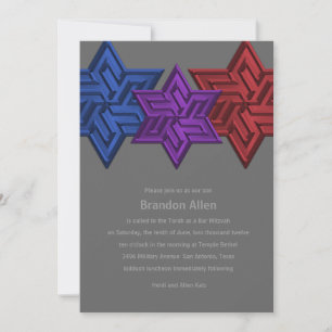 Convite Bar Mitzvah Blue Purple e Red Star de David