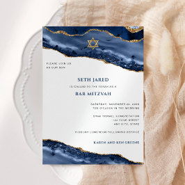 Convite Bar Mitzvah, Borda Azul e Dourada do Agate