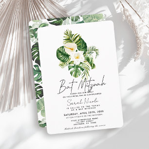 Convite Bar Mitzvah Botânico de Hibisco Branco Tropical