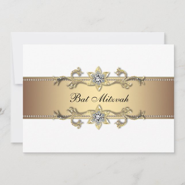Convite Bar Mitzvah Branco e Dourado (Frente)