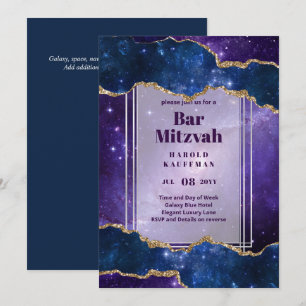 Convite BAR MITZVAH CARDS Celestial CÉus Azul Galáxia Dour