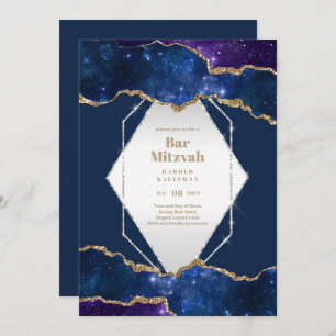Convite BAR MITZVAH CARDS Celestial CÉus Azul Galáxia Dour