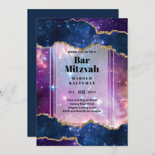 Convite BAR MITZVAH CARDS Celestial CÉus Azul Galáxia Dour