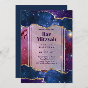 Convite BAR MITZVAH CARDS Celestial CÉus Azul Galáxia Dour