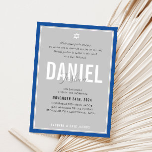 Convite BAR MITZVAH cinza azul-azulado moderno rapaz atlé