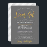 Convite BAR MITZVAH cinza de caligrafia moderna ouro faux<br><div class="desc">por kat massard sofisticado,  barato convite para a celebração do MITZVAH do seu filho. Fácil de atualizar o modelo me Envie um e-mail para itens correspondentes e esquemas de cores alternativos - kat@simplysweetpaperie.com</div>