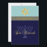 Convite Bar Mitzvah/claro   azul escuro<br><div class="desc">Um tom simples de azul com uma estrela ouro de David não tão embaçada como o cartão Bat Mitzvah,  sutil. Totalmente personalizável,  altere a cor de fundo. Copyright © 2010 PixDezines.com e PixDezines em zazzle.com</div>
