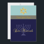 Convite Bar Mitzvah/claro   azul escuro<br><div class="desc">Um tom simples de azul com uma estrela ouro de David não tão embaçada como o cartão Bat Mitzvah,  sutil. Totalmente personalizável,  altere a cor de fundo. Copyright © 2010 PixDezines.com e PixDezines em zazzle.com</div>