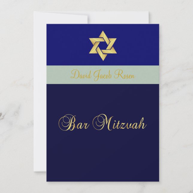 Convite Bar Mitzvah/claro + azul escuro/personalize sua co (Frente)