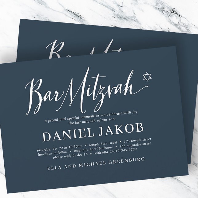 Convite Bar Mitzvah Classic Script Modern Typography (Criador carregado)