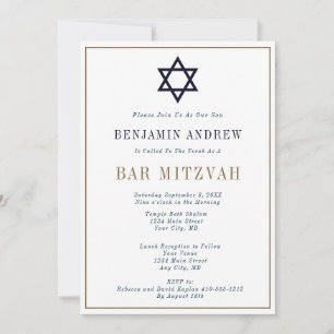 Convite Bar Mitzvah Clássico Azul Marinho Dourado Estrela