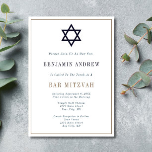 Convite Bar Mitzvah Clássico Azul Marinho Dourado Estrela
