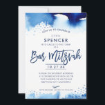 Convite BAR MITZVAH, com letra de água azul, hebreu, com c<br><div class="desc">por kat massard >> kat@simplysweetPAPERIE.com <<< Um super legal e moderno design de convite para o BAR do seu filho MITZVAH TIP :: 1. Para alterar/mover gráficos e fontes e adicionar mais texto - pressione o botão "personalizar". - - -</div>