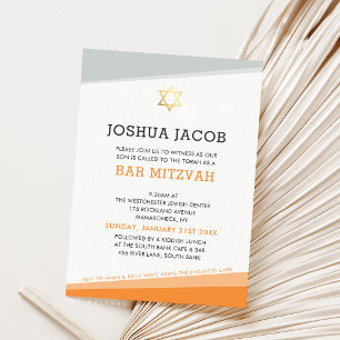 Convite BAR MITZVAH CONVIDA simples cinza laranja rochosa 