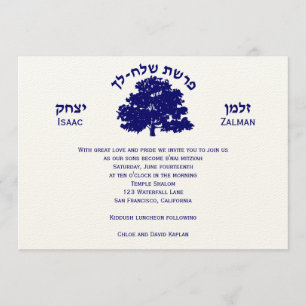 Convite Bar Mitzvah Convidando Twins Árvore da Vida