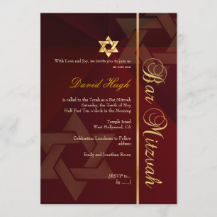 Convite Bar Mitzvah/crimson vermelho/ouro