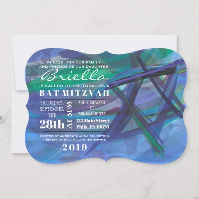 Convite BAR Mitzvah de Bat STAR TRANSPARENTE (Frente)