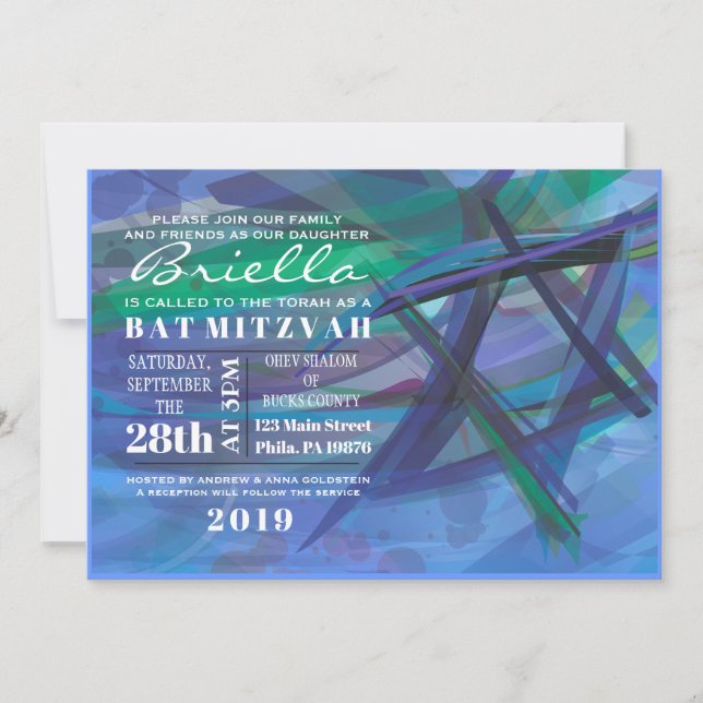 Convite BAR Mitzvah de Bat STAR TRANSPARENTE (Frente)