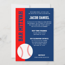 Convite Bar Mitzvah de Beisebol Azul Vermelho