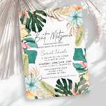 Convite Bar Mitzvah de Plantas Florais e Botânicas Tropica<br><div class="desc">Este convite de bat mitzvah sofisticado apresenta um fundo branco com flores tropicais como hibisco e folhas em aquarela. O verso apresenta um fundo bege claro com padrões florais tropicais. Personalize-o para suas necessidades. Você pode encontrar produtos correspondentes na minha loja.</div>
