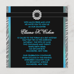 Convite Bar Mitzvah de Zebra Azul Turquesa