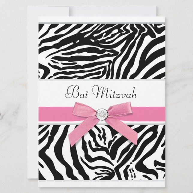 Convite Bar Mitzvah de Zebra Rosa (Frente)