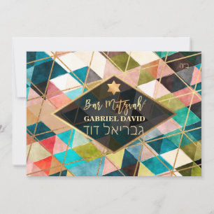Convite Bar Mitzvah dos triângulos geométricos de PixDez
