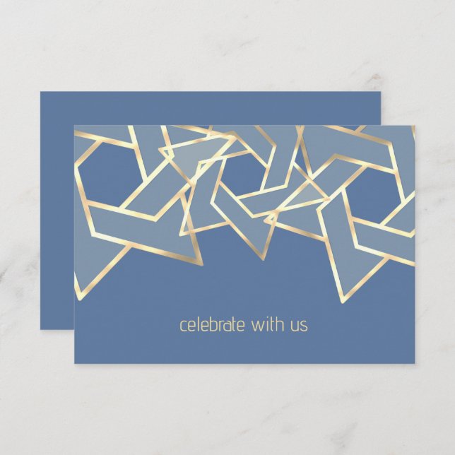 Convite Bar Mitzvah Dourada Estrela de David RSVP (Frente/Verso)