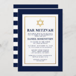 Convite Bar Mitzvah Dourado Azul e Branco Strike<br><div class="desc">Bar Mitzvah Blue White Dourado Card - Estrela Dourada,  Strike Back</div>