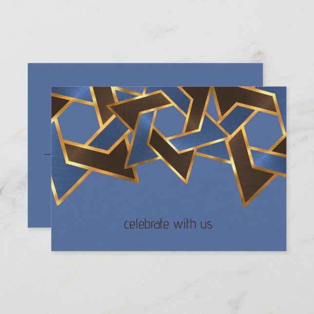 Convite Bar Mitzvah Dourado Azul Marrom Estrela de Davi RS (Frente/Verso)