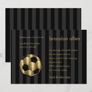 Convite Bar Mitzvah Dourado e bola de futebol preto
