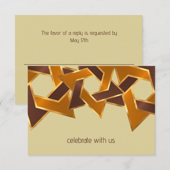 Convite Bar Mitzvah Dourado Laranja Estrela Castanha de Da (Frente/Verso)