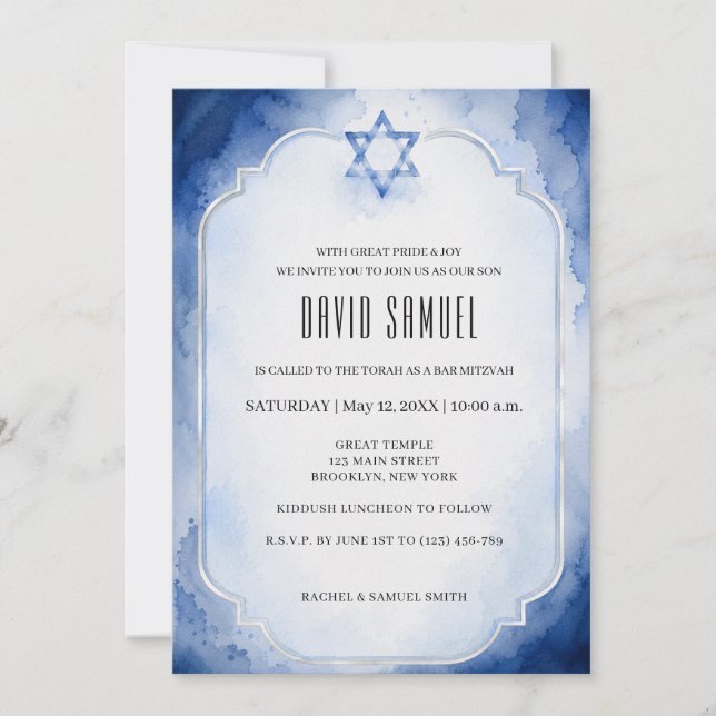 Convite Bar Mitzvah Elegante Moderno (Frente)