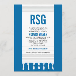 Convite Bar Mitzvah, em Monograma White Stripe Tallit