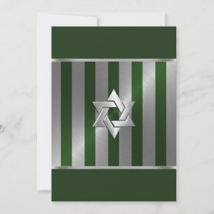 Convite Bar Mitzvah Emerald Green e Silver Stripe