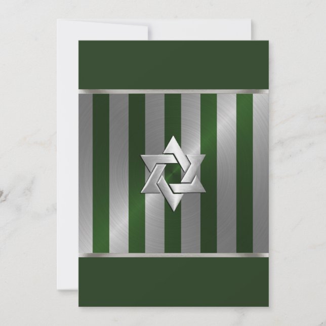 Convite Bar Mitzvah Emerald Green e Silver Stripe (Frente)