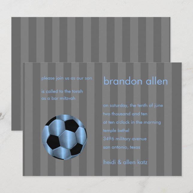 Convite Bar Mitzvah - Esfera Azul Claro e Negra (Frente/Verso)