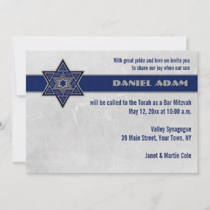 Convite Bar Mitzvah, Estrela Azul, com Faixa Superior