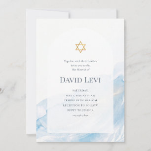 Convite Bar Mitzvah Estrela de Davi em Aquarela Azul Moder