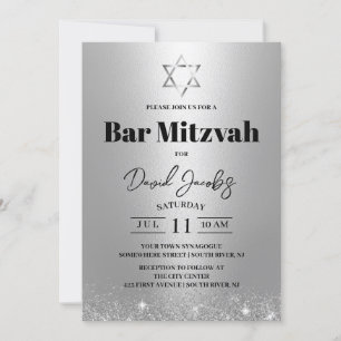 Convite Bar Mitzvah Estrela de Davi Judaica Moderna Prata