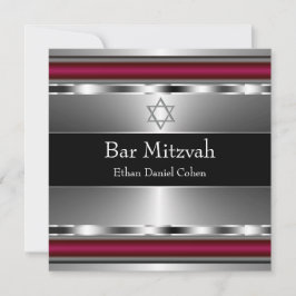 Convite Bar Mitzvah estrela de Davi preta vermelha