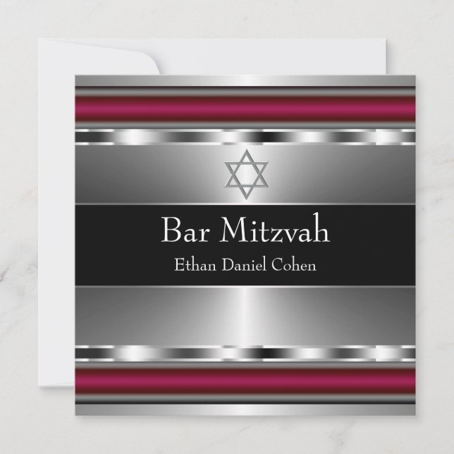 Convite Bar Mitzvah estrela de Davi preta vermelha (Frente)