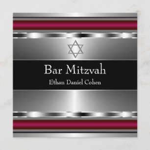 Convite Bar Mitzvah estrela de Davi preta vermelha