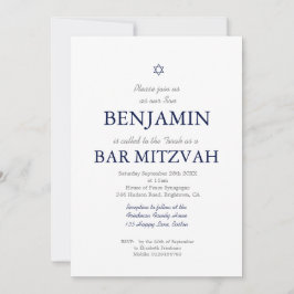 Convite Bar Mitzvah Estrela de David Jewish Blue Stripe In