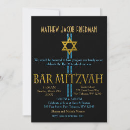 Convite Bar Mitzvah | Estrela de David | Preto