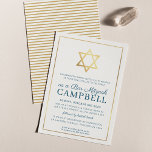 Convite BAR MITZVAH - estrela dourada - azul escuro tradic<br><div class="desc">por kat massard >> https://linktr.ee/simplysweetpaperie << Um design de convite moderno, simplesmente clássico, para o BAR do seu filho, Bat ou B'NAI MITZVAH TIP :: 1. Para alterar/mover gráficos e fontes e adicionar mais texto - pressione o botão "personalizar". - - - - - - - - - - -...</div>