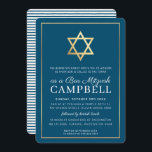 Convite BAR MITZVAH - estrela dourada - branco azul modern<br><div class="desc">por kat massard >> https://linktr.ee/simplysweetpaperie << Um design de convite moderno, simplesmente clássico, para o BAR do seu filho, Bat ou B'NAI MITZVAH TIP :: 1. Para alterar/mover gráficos e fontes e adicionar mais texto - pressione o botão "personalizar". - - - - - - - - - - -...</div>