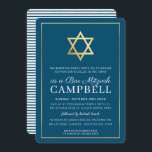 Convite BAR MITZVAH - estrela dourada - branco azul modern<br><div class="desc">por kat massard >> https://linktr.ee/simplysweetpaperie << Um design de convite moderno, simplesmente clássico, para o BAR do seu filho, Bat ou B'NAI MITZVAH TIP :: 1. Para alterar/mover gráficos e fontes e adicionar mais texto - pressione o botão "personalizar". - - - - - - - - - - -...</div>