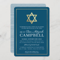 BAR MITZVAH - estrela dourada - branco azul modern
