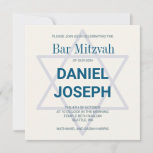 Convite Bar Mitzvah, estrela judia ao quadrado